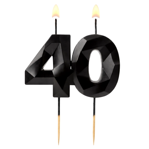 Świeczki ozdoby na tort cyfra 40 świeczka czarna diament dekoracje urodzinowe