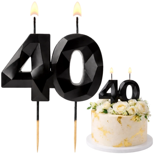 Świeczki ozdoby na tort cyfra 40 świeczka czarna diament dekoracje urodzinowe