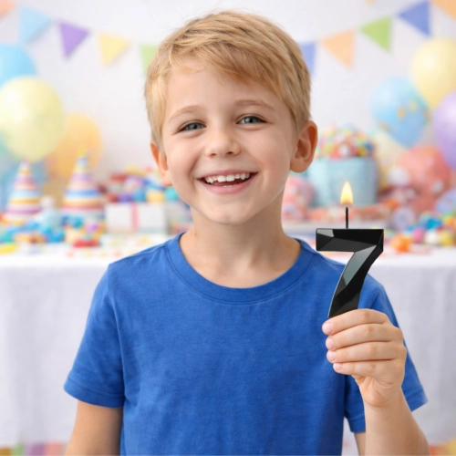 Świeczki ozdoby na tort cyfra 7 świeczka czarna diament dekoracje urodzinowe