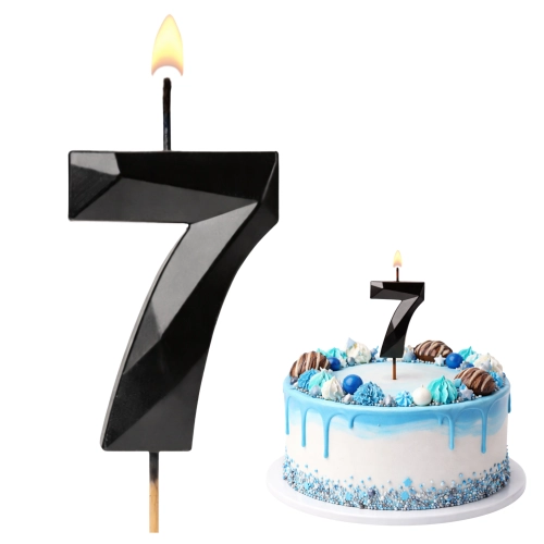 Świeczki ozdoby na tort cyfra 7 świeczka czarna diament dekoracje urodzinowe