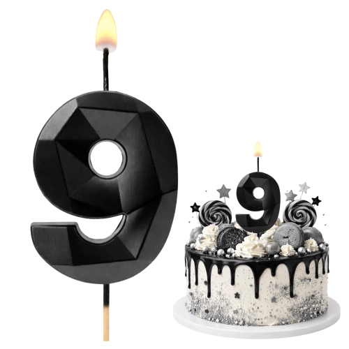 Świeczki ozdoby na tort cyfra 9 świeczka czarna diament dekoracje urodzinowe
