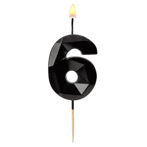 Świeczki ozdoby na tort cyfra 6 świeczka czarna diament dekoracje urodzinowe