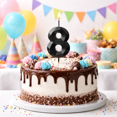 Świeczki ozdoby na tort cyfra 8 świeczka czarna diament dekoracje urodzinowe