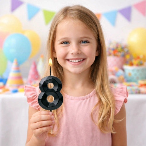 Świeczki ozdoby na tort cyfra 8 świeczka czarna diament dekoracje urodzinowe