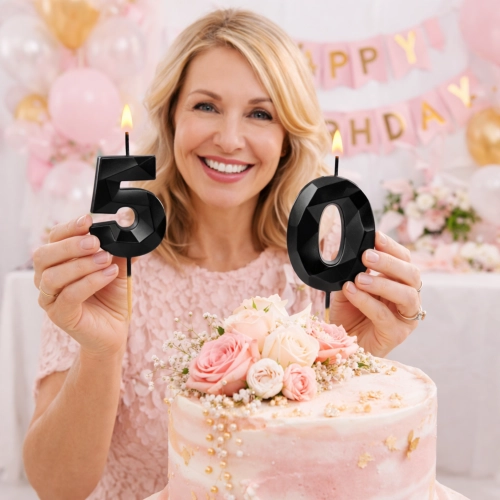 Świeczki ozdoby na tort cyfra 0 świeczka czarna diament dekoracje urodzinowe