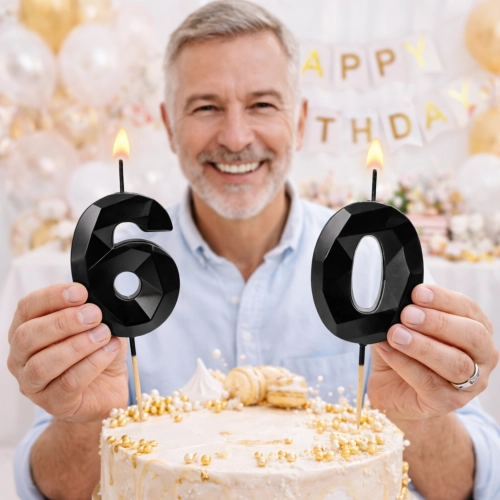 Świeczki ozdoby na tort cyfra 0 świeczka czarna diament dekoracje urodzinowe