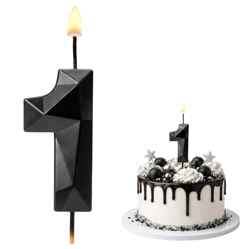 Świeczki ozdoby na tort cyfra 1 świeczka czarna diament na roczek dekoracje urodzinowe