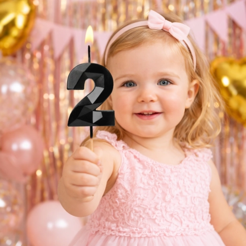 Świeczki ozdoby na tort cyfra 2 świeczka czarna diament dekoracje urodzinowe