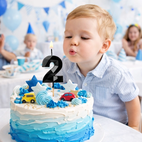 Świeczki ozdoby na tort cyfra 2 świeczka czarna diament dekoracje urodzinowe