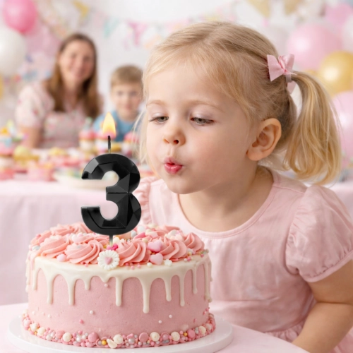 Świeczki ozdoby na tort cyfra 3 świeczka czarna diament dekoracje urodzinowe