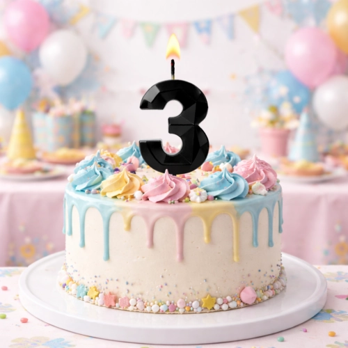 Świeczki ozdoby na tort cyfra 3 świeczka czarna diament dekoracje urodzinowe