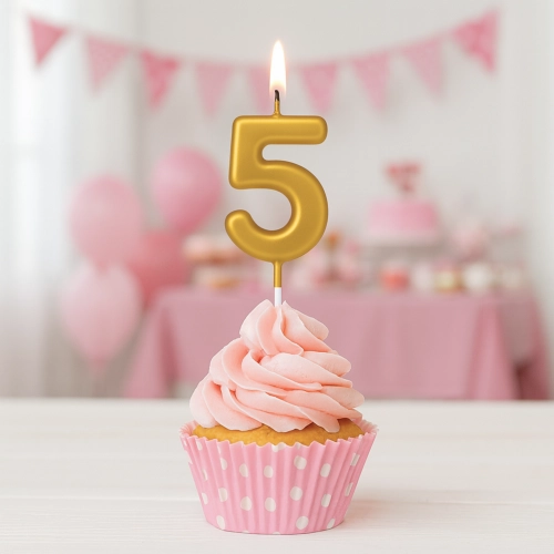Świeczka na tort złota cyfra 5 świeczki urodzinowe ozdobne 1 sztuka