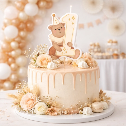 Świeczki ozdoby na tort cyfra 1 świeczka miś na roczek dekoracje urodzinowe
