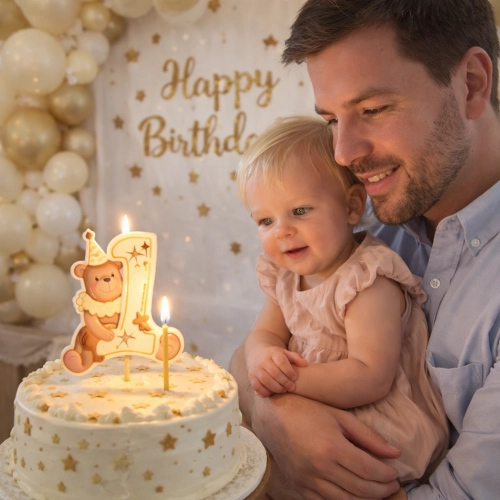 Świeczki ozdoby na tort cyfra 1 świeczka miś na roczek dekoracje urodzinowe