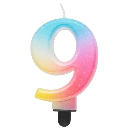 Świeczka na tort pastelowa ombre cyfra 9 dekoracje urodzinowe ozdoby na tort