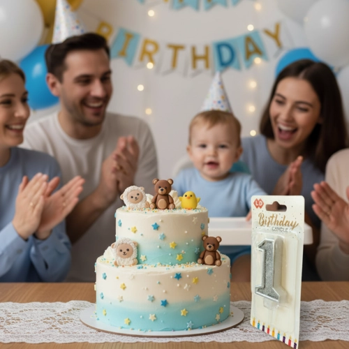 Świeczka na tort srebrna cyfra 1 świeczki urodzinowe brokatowe roczek 1szt