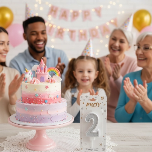 Świeczka na tort srebrna cyfra 2 świeczki urodzinowe brokatowe ozdobne 1szt