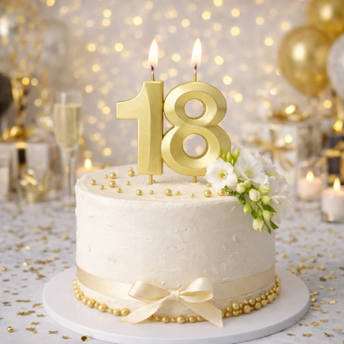 Świeczki ozdoby na tort cyfra 18 świeczka złota satynowa dekoracje urodzinowe