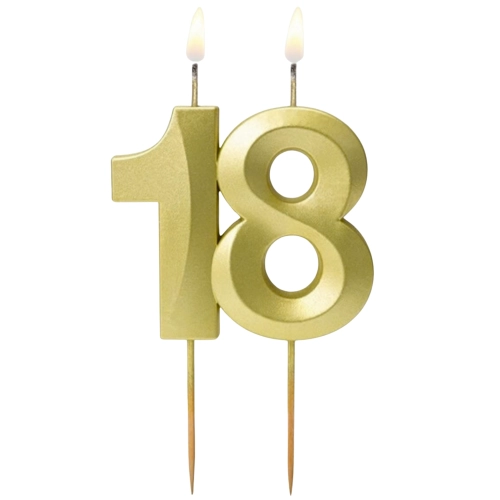Świeczki ozdoby na tort cyfra 18 świeczka złota satynowa dekoracje urodzinowe