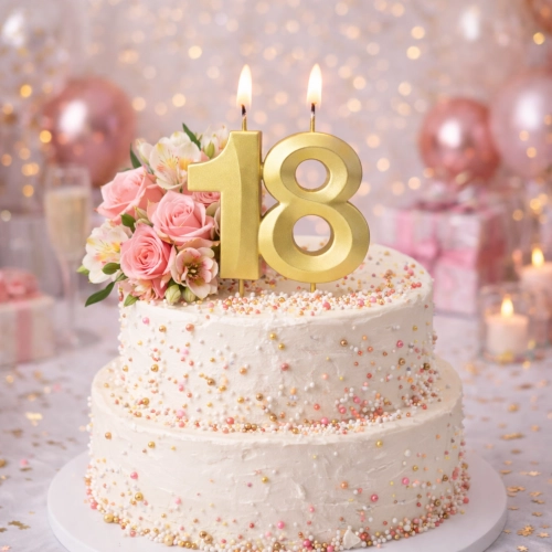 Świeczki ozdoby na tort cyfra 18 świeczka złota satynowa dekoracje urodzinowe