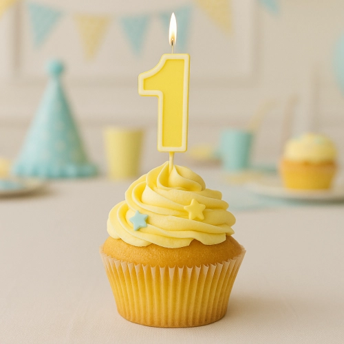 Świeczka na tort żółta cyfra 1 świeczki urodzinowe ozdobne roczek 1 sztuka