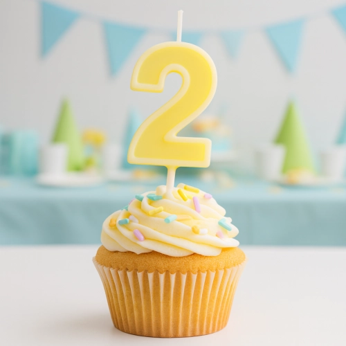 Świeczka na tort żółta cyfra 2 świeczki urodzinowe ozdobne 1 sztuka