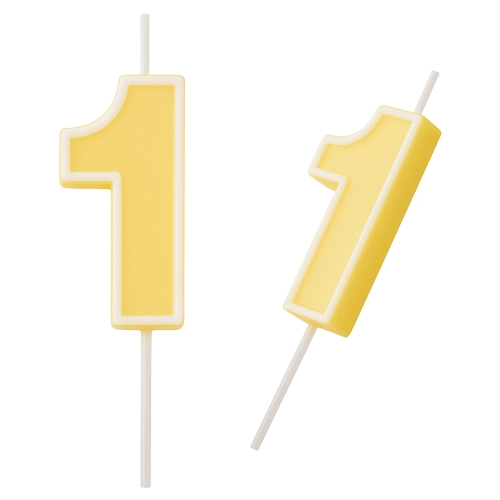 Świeczka na tort żółta cyfra 1 świeczki urodzinowe ozdobne roczek 1 sztuka