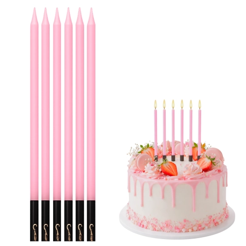 Świeczki ozdoby na tort świeczka różowa długa prosta 6 sztuk dekoracje urodzinowe