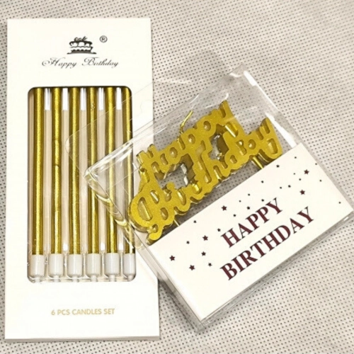 Świeczki ozdoby na tort świeczka prosta napis happy birthday dekoracje urodzinowe złote 7 sztuk