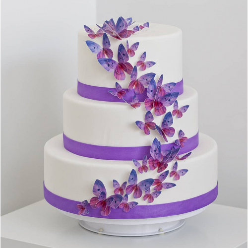 Motyle waflowe 3D do dekoracji tortu fiolet cieniowany 87 sztuk