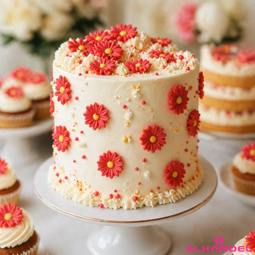 Kwiaty na tort 20 sztuk kwiat cukrowy czerwony na babeczki dekoracje urodzinowe