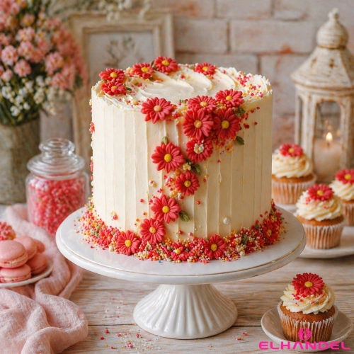 Kwiaty na tort 20 sztuk kwiat cukrowy czerwony na babeczki dekoracje urodzinowe