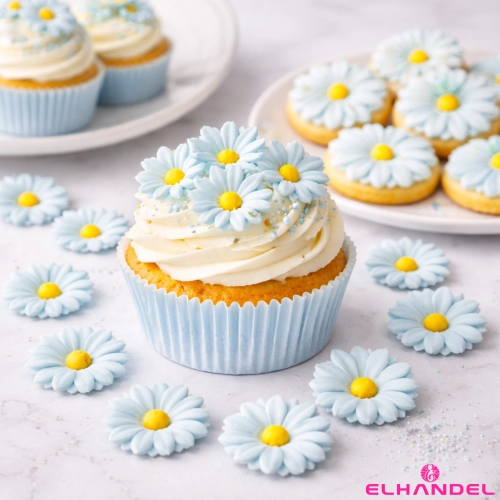 Kwiaty na tort 20 sztuk kwiat cukrowy niebieski na babeczki dekoracje urodzinowe