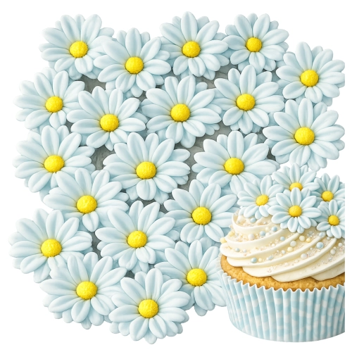 Kwiaty na tort 20 sztuk kwiat cukrowy niebieski na babeczki dekoracje urodzinowe