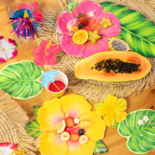 Talerzyki papierowe 6 sztuk tropikalne kwiaty aloha ozdoby na stół dekoracje urodzinowe