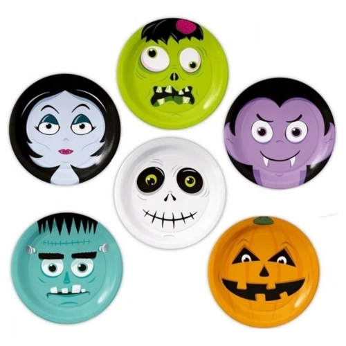 Talerzyki papierowe halloween dekoracje ozdoby na stół kolorowe mix 6 szt