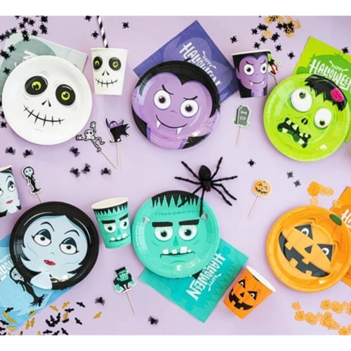 Talerzyki papierowe halloween dekoracje ozdoby na stół kolorowe mix 6 szt