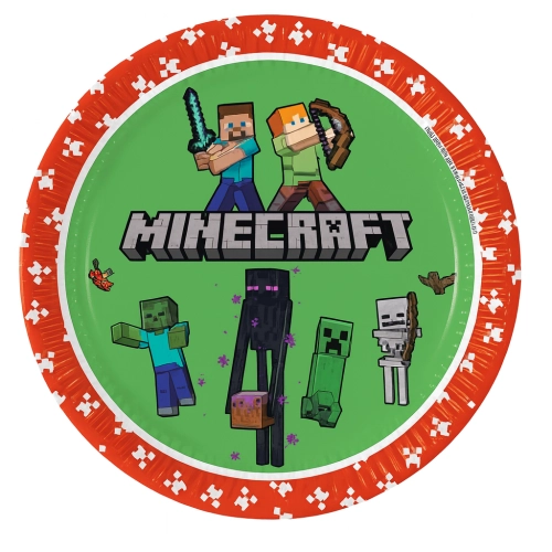 Talerzyki papierowe dekoracje urodzinowe minecraft piksele 8sztuk