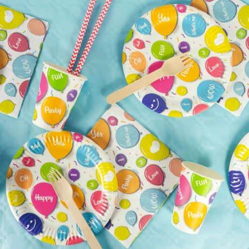 Talerzyki papierowe jednorazowe na urodziny balon kolorowe balony 8szt