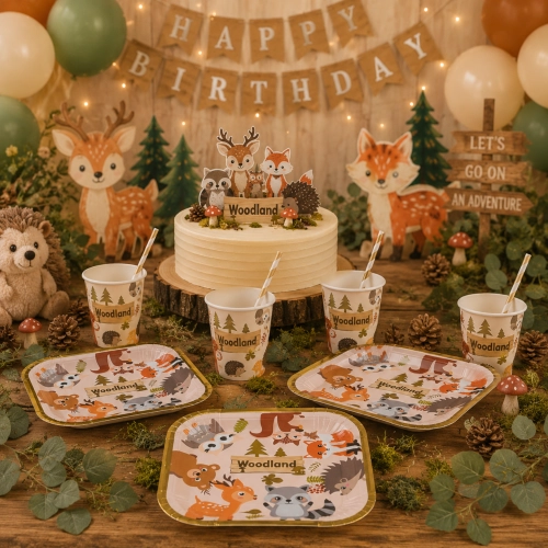 Talerzyki papierowe 6 sztuk zwierzęta leśne urodziny na roczek baby shower