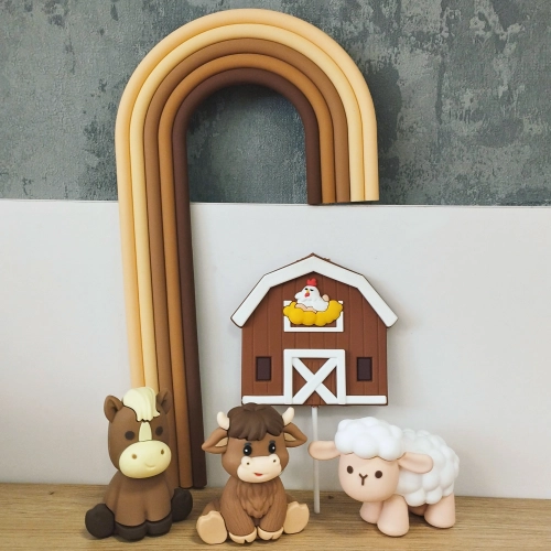 Topper na tort figurki 5 sztuk zwierzęta farma tęcza dekoracje urodzinowe ozdoby