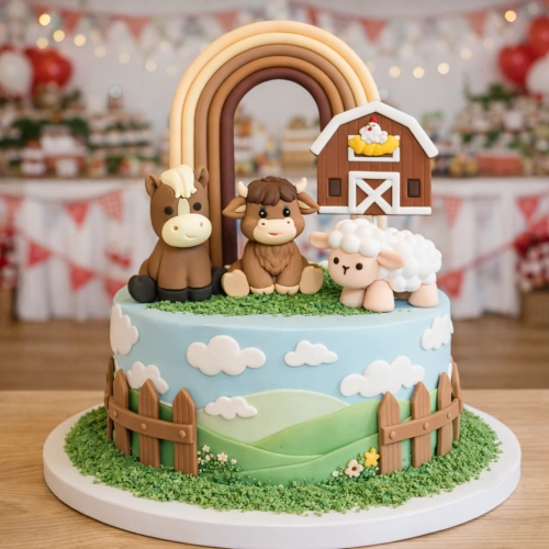 Topper na tort figurki 5 sztuk zwierzęta farma tęcza dekoracje urodzinowe ozdoby