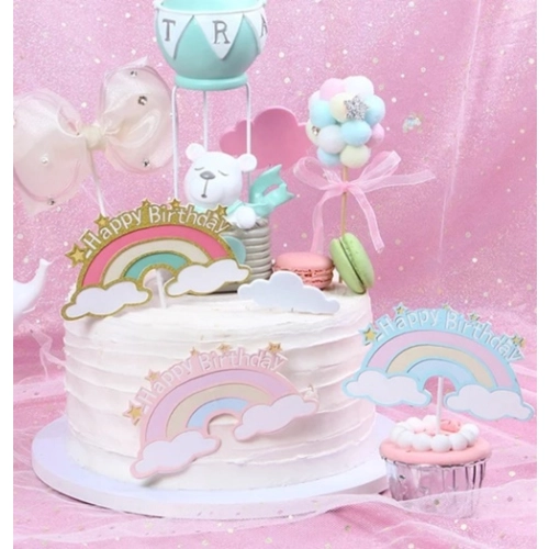 Topper ozdoby na tort napis Happy Birthday kolorowa tęcza dekoracje urodzinowe