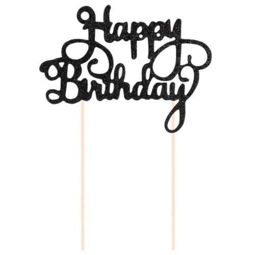 Topper ozdoby na tort napis Happy Birthday czarny brokatowy dekoracje urodzinowe