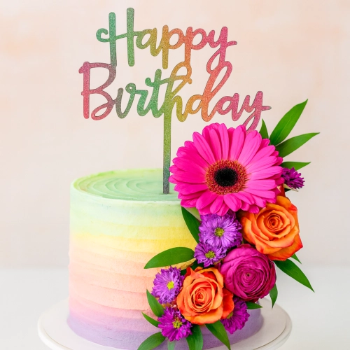 Topper na tort napis happy birthday urodziny kolorowy brokatowy ozdoby na tort