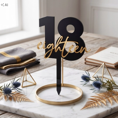 Topper na tort cyfra 18 napis eighteen złoty czarny dekoracje urodzinowe rocznica