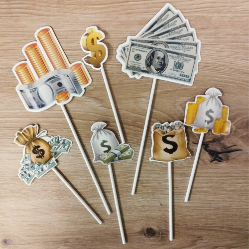 Topper na tort dolar piker na babeczki banknoty monety kasa na urodziny 7el