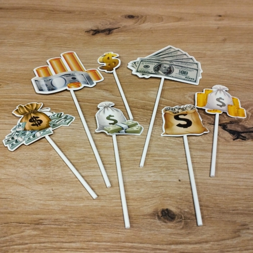 Topper na tort dolar piker na babeczki banknoty monety kasa na urodziny 7el