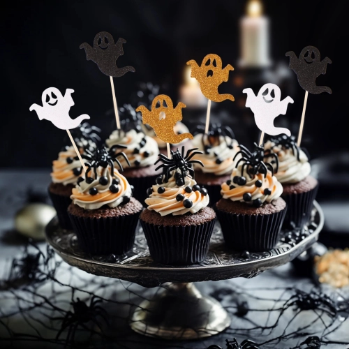 Topper na tort pikery na babeczki 6 sztuk duszek śmieszne miny dekoracje halloween