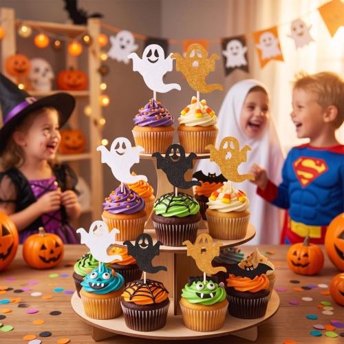 Topper na tort pikery na babeczki 6 sztuk duszek śmieszne miny dekoracje halloween